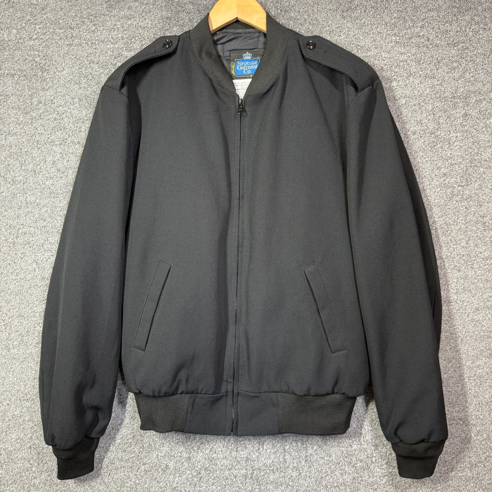 Neptune Garment Co Bomber Jacket Mens 40 Black Wool Blend Removable Liner